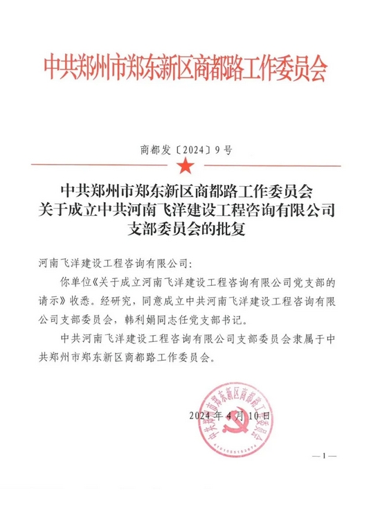 喜報(bào)丨熱烈祝賀中共河南飛洋建設(shè)工程咨詢有限公司支部委員會(huì)成立！ 